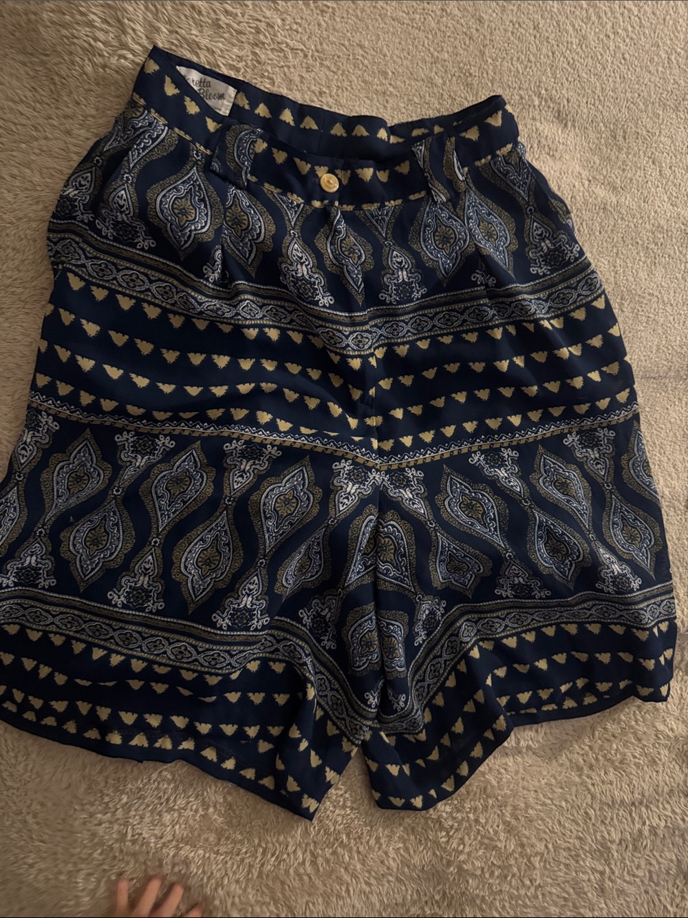 Lovers + Friends Navy and Gold Paisley High-Rise Shorts